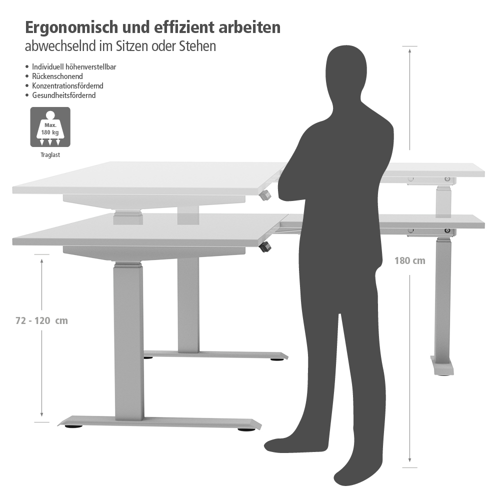 Elektrisch-hoehenverstellbar-Schreibtisch-TOPFIT-Ecktisch-silber-lichtgrau-Ergonomie.jpg BrigFox, Moebel, Tabelle, Schreibtisch, Mann, Person