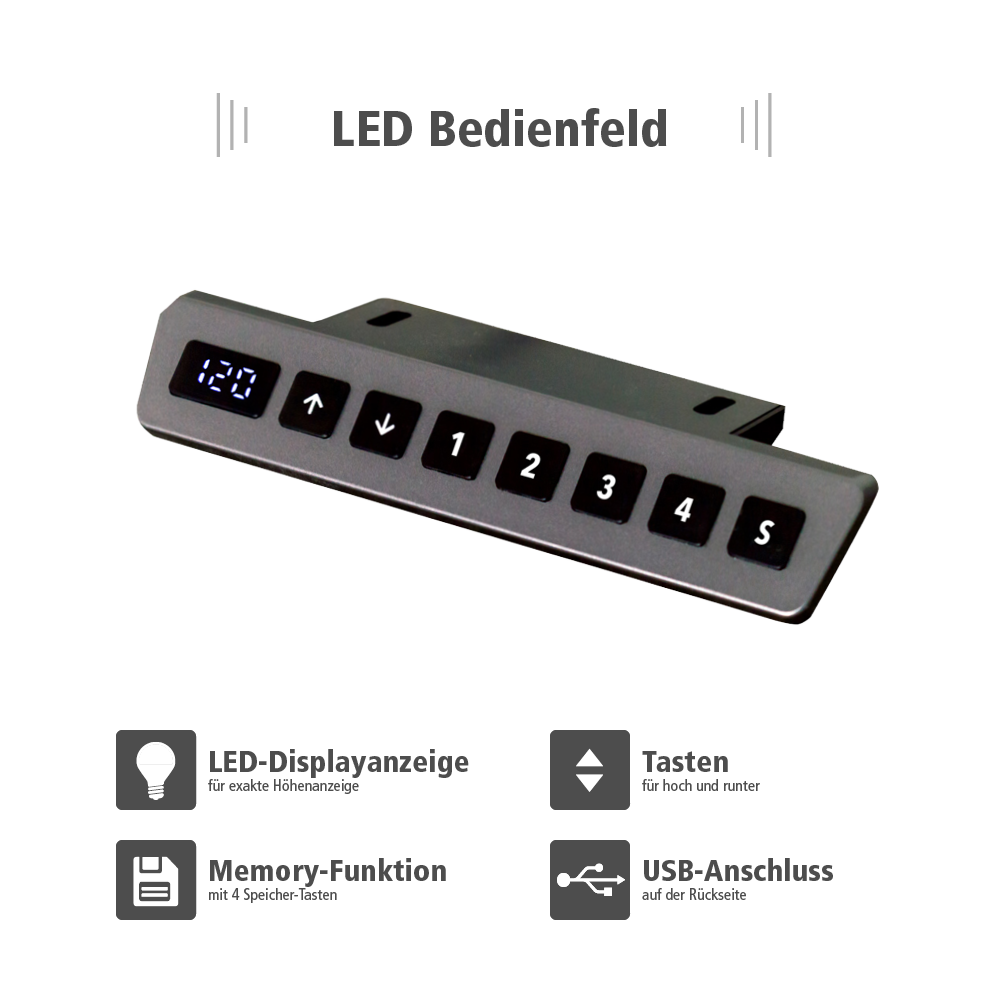 Hoehenverstellbarer_Schreibtisch_TOPFIT_Bedienfeld_mit_USB_Anschluss.png BrigFox, Hardware, Computerausrüstung, Überwachen, Bildschirm, Hub