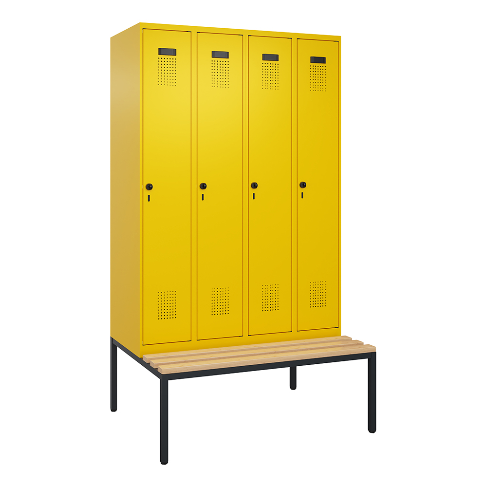 C+P Spind Evolo PLUS, mit Sitzbank, 4 Abteile Schließfach