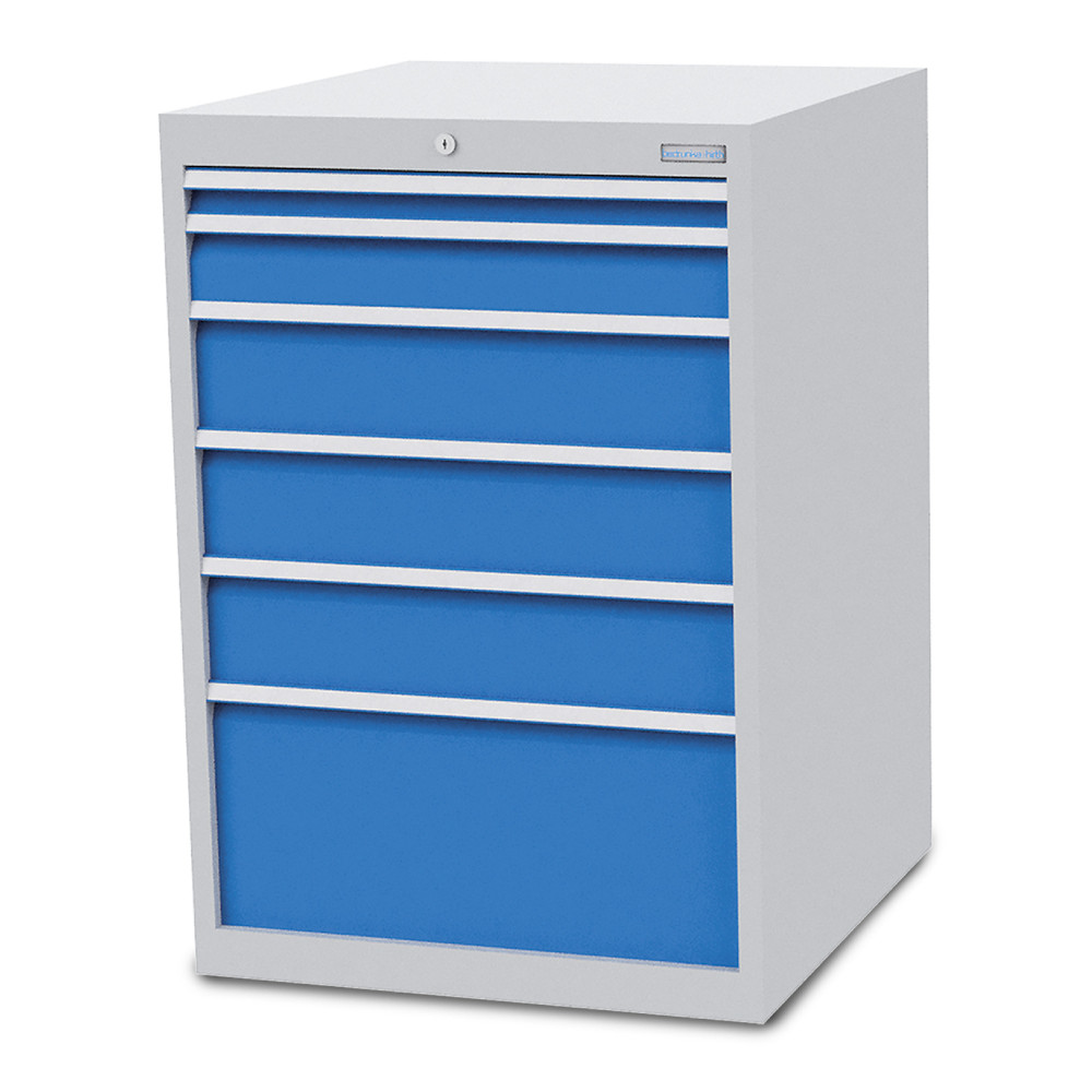 Schubladenschrank, 705 mm breit, 6 Schubladen 1x50, 1x100, 3x150, 1x300 mm