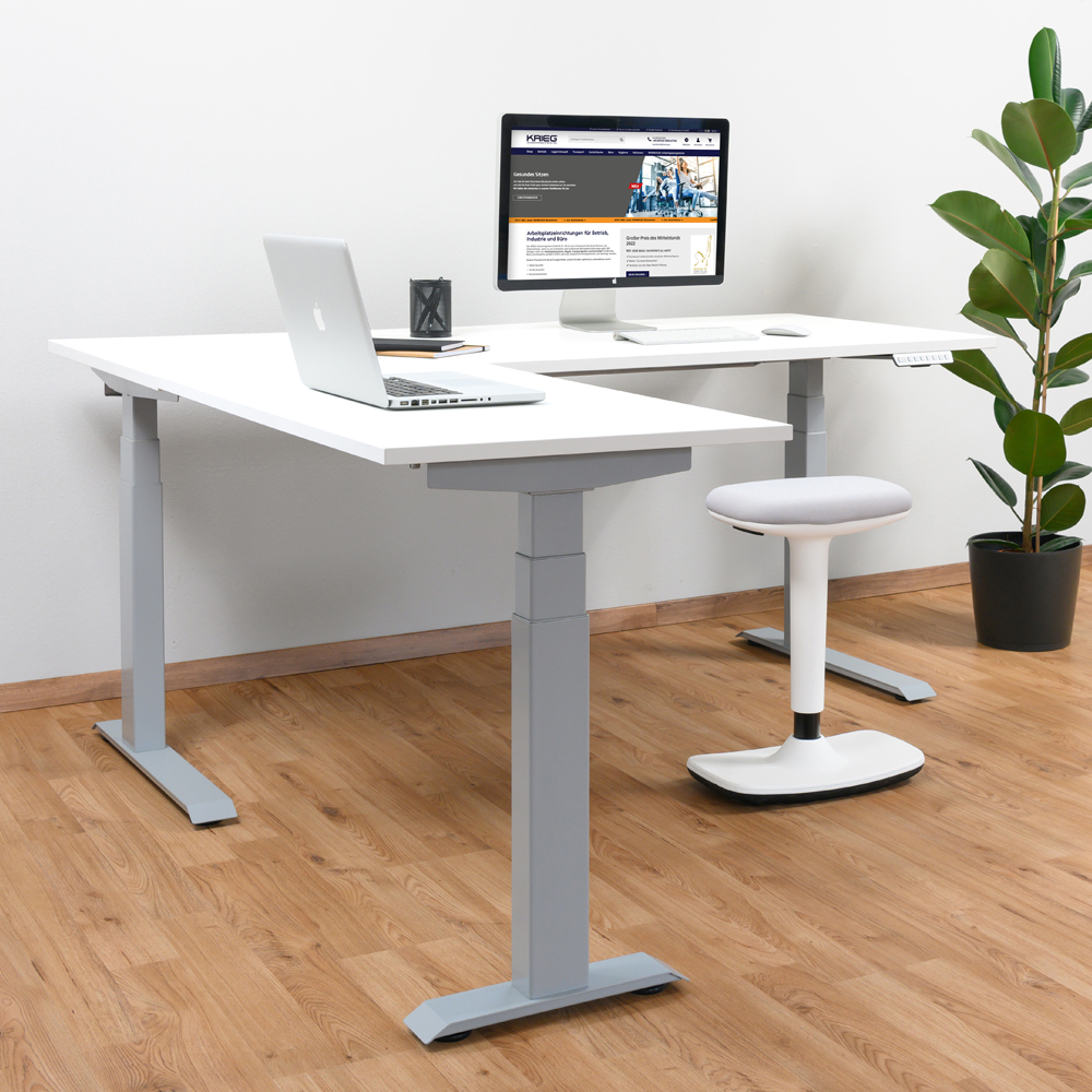 Elektrisch-hoehenverstellbar-Schreibtisch-TOPFIT-Ecktisch-Milieu-silber-weiss.jpg BrigFox, Schreibtisch, Mobiliar, Tabelle, Laptop, Überwachen