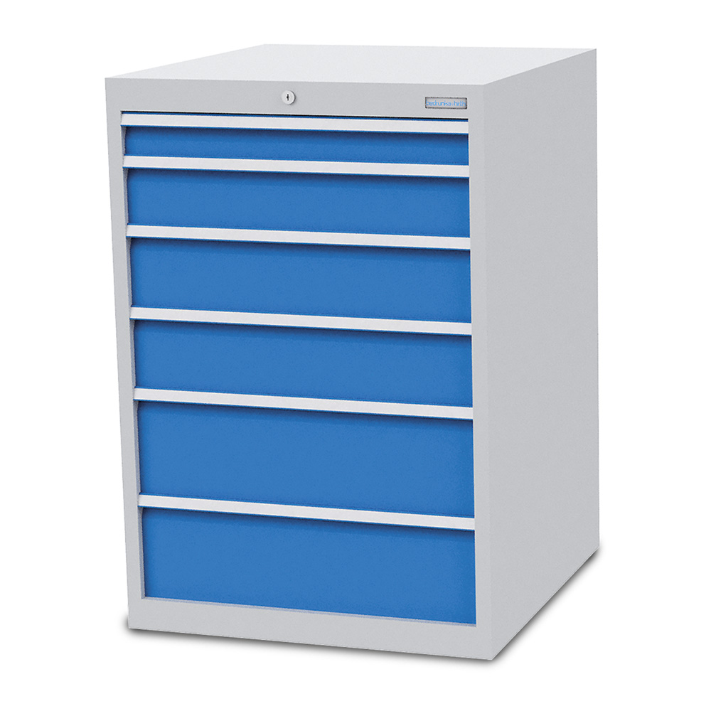 Schubladenschrank, 705 mm breit,  6 Schubladen 1x75, 1x125, 2x150, 2x200 mm