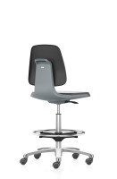 Arbeitsstuhl Labsit mit Sitz-Stopp-Rollen und Fußring Integralschaum / Blau