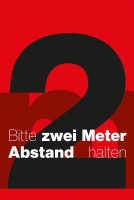 Schmutzfangmatte "Bitte 2 m Abstand halten" mit rotem Hintergrund, Hochformat Design 1