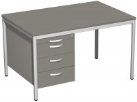 Porto Schreibtisch mit Hängecontainer, Breite 1200 mm 1 Utensilienfach + 3 Schubfächer / Lichtgrau