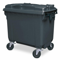 Müll-Großtonne aus Polyethylen-Kunststoff mit Klappdeckel, Inhalt 660 Liter und Füllgewicht 310 kg, Blau