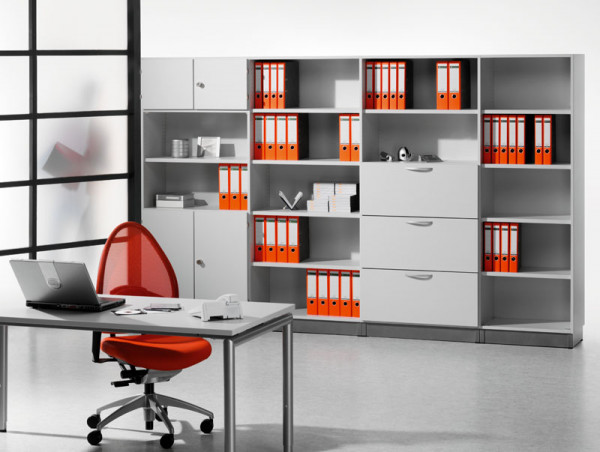 Modufix Kombi-Grund-Büroschrank Türen + Hängeregistratur mit 4 Fachböden, HxBxT 2575 x 820 x 420 mm