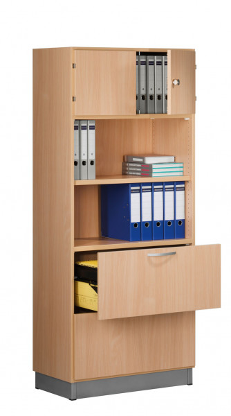 Modufix Kombi-Grund-Büroschrank Türen + Hängeregistratur mit 5 Fachböden, HxBxT 2575 x 820 x 420 mm