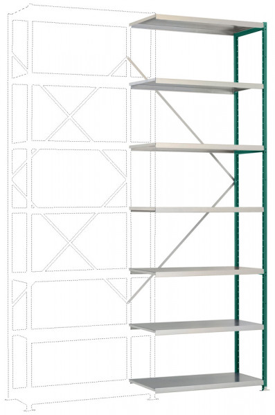 Schwere Stahlfachboden Anbauregale PLANAFIX Premium, Höhe 3000 mm, einseitige Nutzung