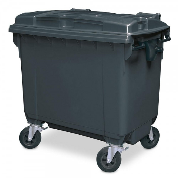 Müll-Großtonne aus Polyethylen-Kunststoff mit Klappdeckel, Inhalt 660 Liter und Füllgewicht 310 kg,