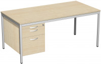 Porto Schreibtisch mit Hängecontainer, Breite 1600 mm 1 Utensilienfach + 3 Schubfächer / Lichtgrau