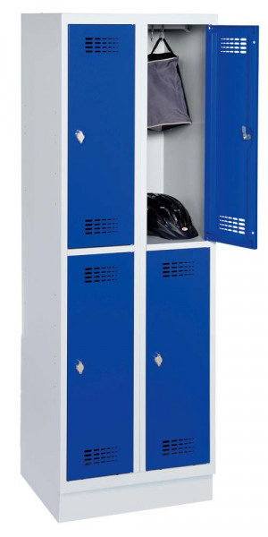 Doppelstock Garderobenschrank mit modernem Lochbild, 2x4 Abteile, mit Sockel
