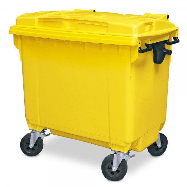 Müll-Großtonne aus Polyethylen-Kunststoff mit Klappdeckel, Inhalt 660 Liter und Füllgewicht 310 kg,