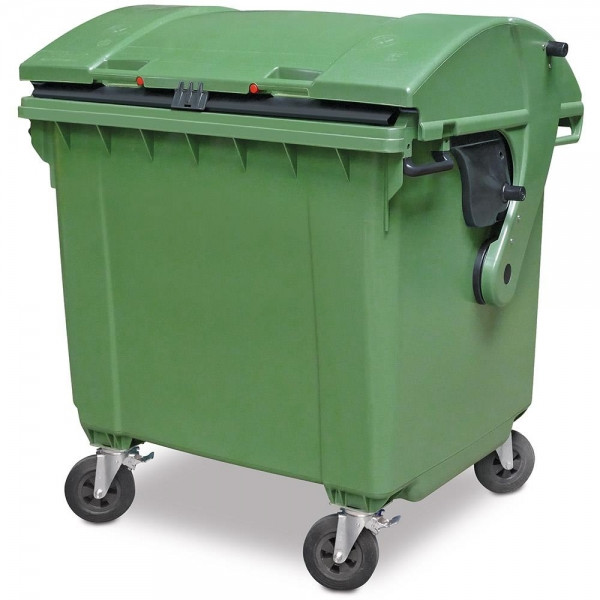 Müll-Großtonne aus Polyethylen mit Schwungdeckel, Inhalt 1060 Liter und Füllgewicht 450 kg, H x B x