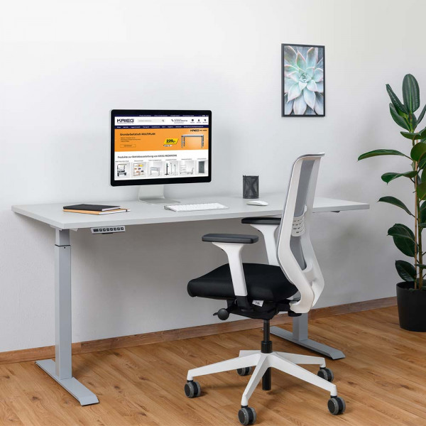 Büro Sitz-/Stehschreibtisch TOPfit Smart, elektrisch höhenverstellbar, Gestell Silber