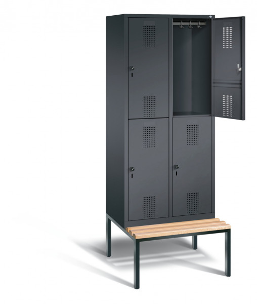 C+P Doppelstock-Garderobenschrank EVOLO mit unterbauter Sitzbank, Abteilbreite 400 mm, 4 Fächer