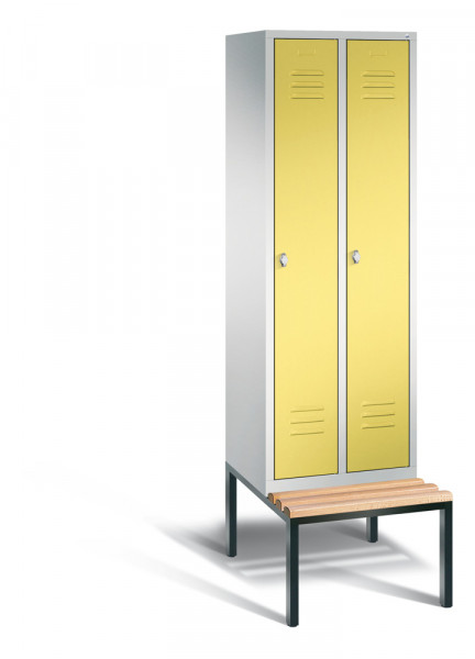 C+P Garderobenschrank, die Klassischen, mit unterbauter Sitzbank, Abteilbreite 300 mm, 2 Abteile
