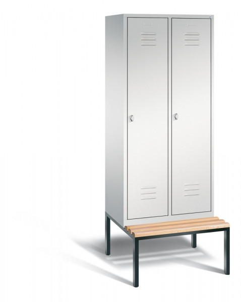 C+P Garderobenschrank, die Klassischen, mit unterbauter Sitzbank, Abteilbreite 400 mm, 2 Abteile